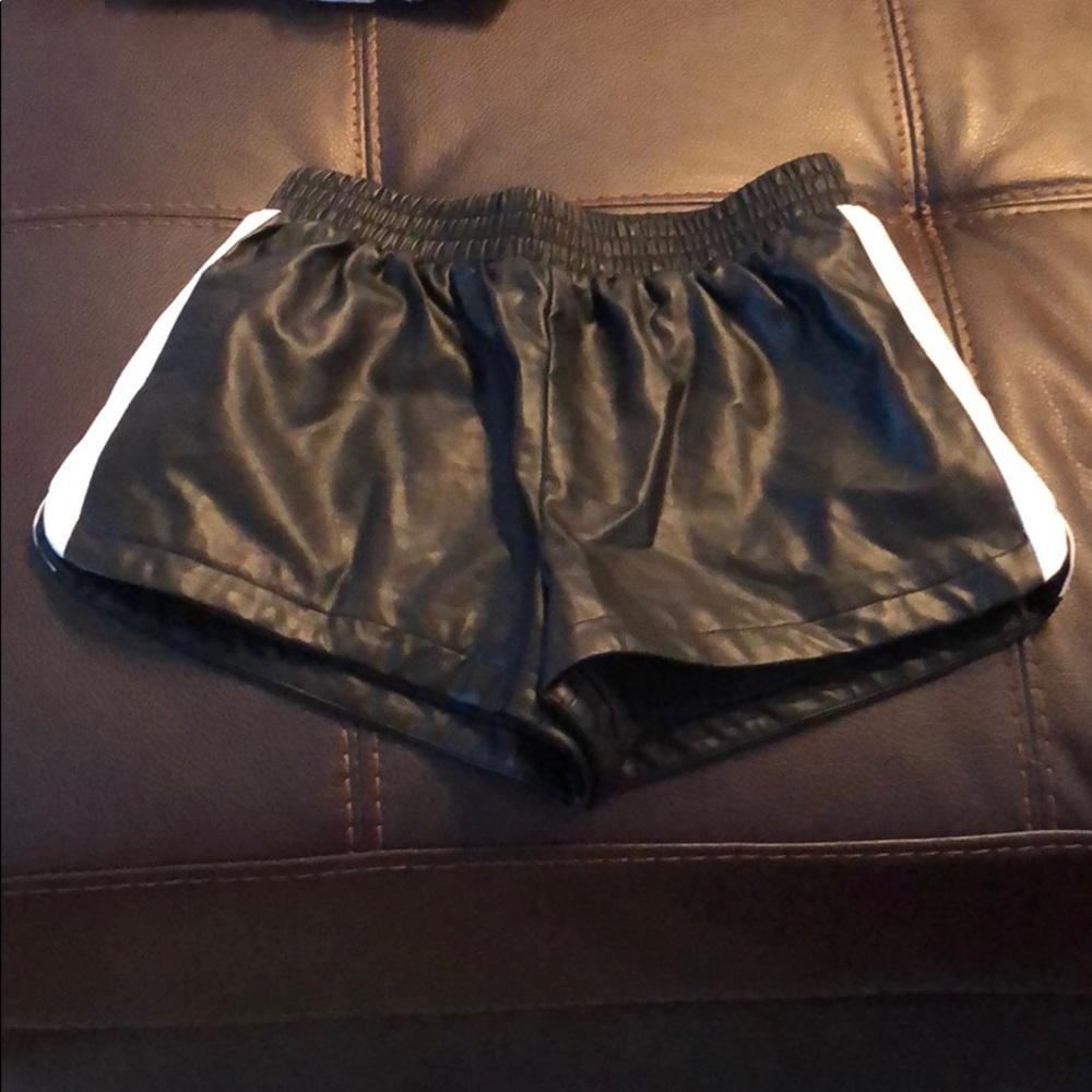 White and black leather shorts